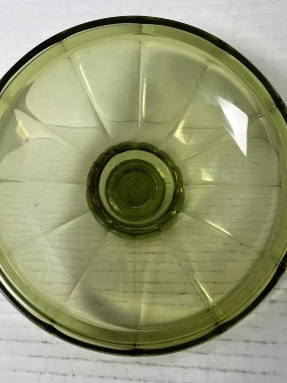Vintage Fostoria Coin Glass Olive Green Covered Candy Dish